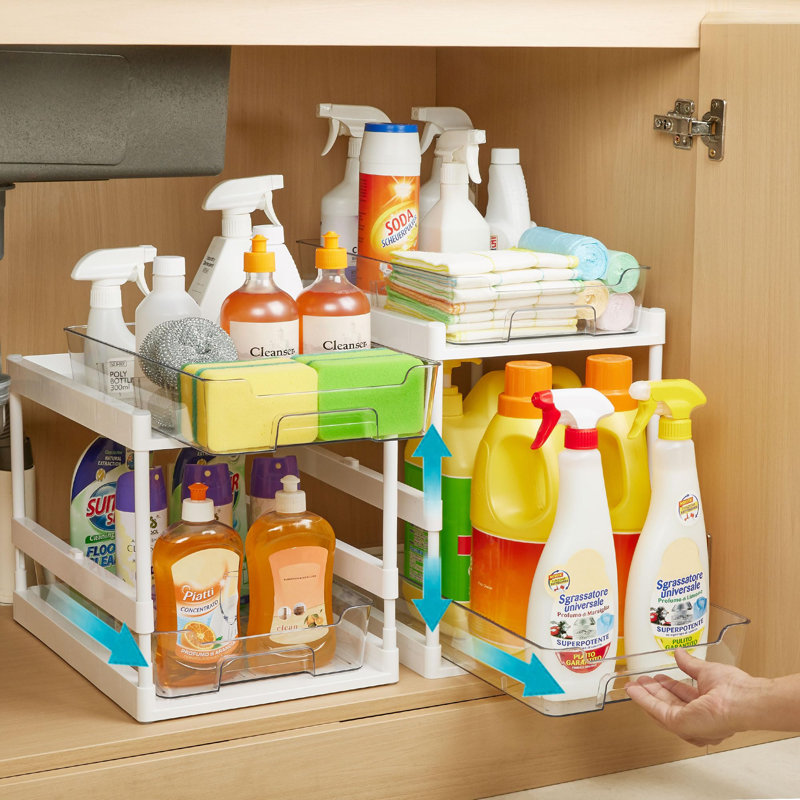 Under Sink Organizer, Sliding Cabinet Basket store Organizer 2 Tier Under Sink